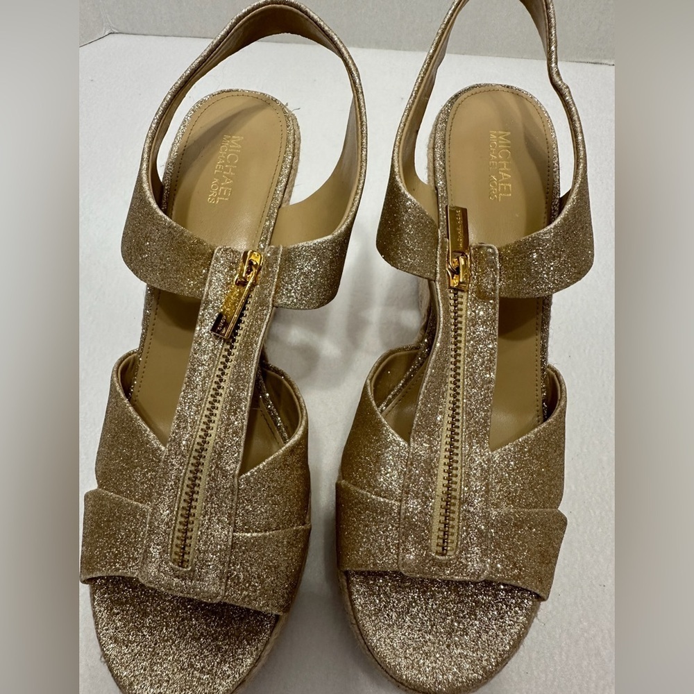 Michael Kors Berkley Gold Metallic Glitter Wedge Platform Espadrille US 9.5 NWOT - Picture 11 of 14